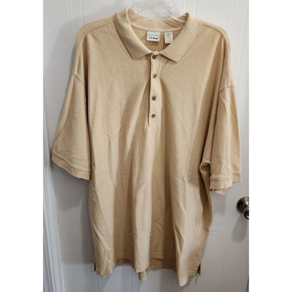 LL Bean Yellow Short‎ Sleeve Polo Shirt Men's Size 2XL XXL Tall 100% Cotton
